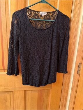 Sequin Hearts Black Lace Long Sleeve Scoop Neck Top